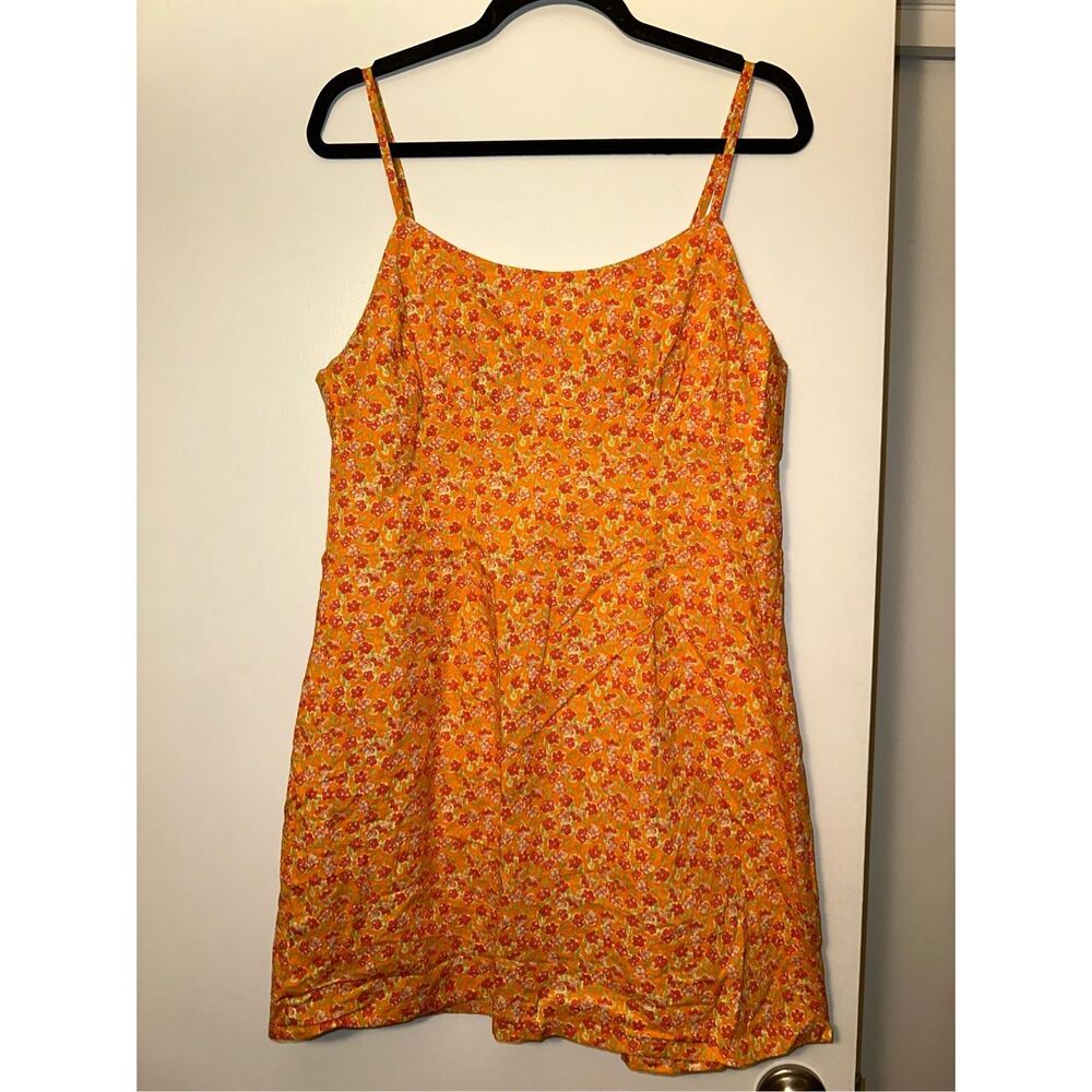 Wild Fable Womens Dainty Floral Open Back Dress Orange Pink Large EUC